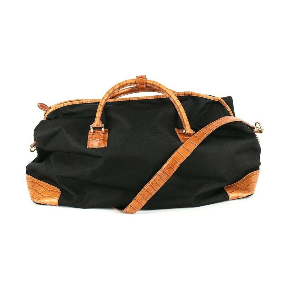 NWOT Adrienne Vittadini XL Duffle Weekender BLK Nylon Leather Strap Bag $300 VTG
